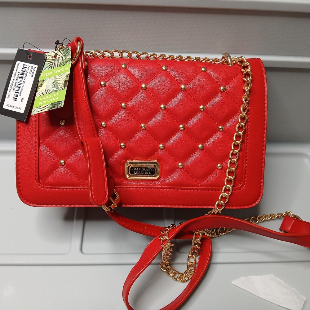 Badgley Mischka Red and Gold Quilted Crossbody Bag